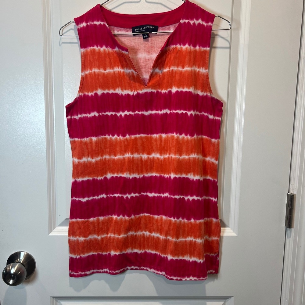 Jones New York Womens Tank Top Tie Dye Stripe Pink Orange Size S